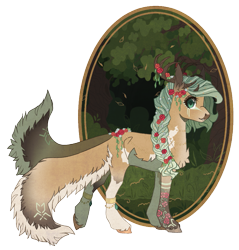 Size: 1065x1112 | Tagged: safe, artist:lunawolf28, artist:luuny-luna, imported from derpibooru, oc, oc only, oc:luna wolf, pegasus, pony, antlers, braid, female, flower, flower in hair, simple background, solo, transparent background, two tails