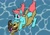 Size: 1684x1191 | Tagged: safe, artist:aripegio del mandolino, oc, oc only, pony, unicorn, air bubble, bubble, female, horn, hug, male, mare, oc x oc, shipping, stallion, underwater
