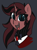 Size: 577x781 | Tagged: safe, alternate version, artist:aripegio del mandolino, oc, oc only, oc:aripegio del mandolino, pony, undead, unicorn, vampire, black background, bust, clothes, fangs, female, mare, simple background, slit eyes, solo