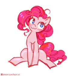 Size: 800x806 | Tagged: safe, artist:next-lvl, imported from derpibooru, pinkie pie, earth pony, pony, :3, blushing, cat smile, catface, female, mare, patreon, patreon logo, simple background, sitting, smiling, solo, watermark, white background