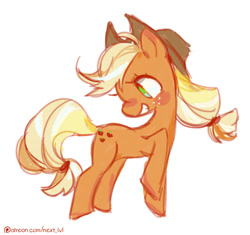 Size: 800x752 | Tagged: safe, artist:next-lvl, imported from derpibooru, applejack, earth pony, pony, cowboy hat, female, hat, mare, profile, simple background, smiling, solo, white background