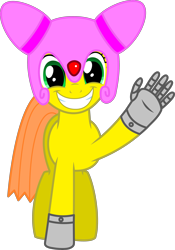 Size: 2487x3558 | Tagged: safe, artist:biggernate91, derpibooru exclusive, editor:biggernate91, imported from derpibooru, oc, oc only, oc:mastermare, cyborg, earth pony, pony, derpibooru community collaboration, 2021 community collab, female, fingers, helmet, high res, inkscape, looking at you, mare, pony with hands, simple background, smiling, smiling at you, solo, transparent background, vector, waving