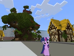 Size: 2048x1536 | Tagged: safe, artist:dashiesparkle, artist:topsangtheman, imported from derpibooru, twilight sparkle, pony, unicorn, season 1, golden oaks library, looking at you, minecraft, solo