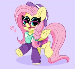 Size: 4096x3755 | Tagged: safe, artist:kittyrosie, imported from derpibooru, fluttershy, pegasus, pony, alternate hairstyle, blushing, clothes, cute, ear fluff, female, glasses, hat, heart, hipstershy, looking at you, mare, open mouth, raised hoof, raised leg, scarf, shorts, shyabetes, smiling, smiling at you, solo, sweater, woke