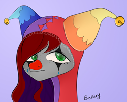 Size: 2212x1768 | Tagged: safe, artist:bestiary, imported from derpibooru, oc, oc only, oc:evening prose, pegasus, pony, clown, clown makeup, female, freckles, jester, mare, solo