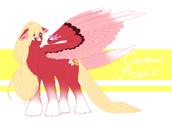 Size: 1010x787 | Tagged: safe, artist:minikitty101, imported from derpibooru, oc, oc only, oc:cardinal moon, butterfly, pegasus, pony, femboy, large wings, magical gay spawn, male, offspring, parent:big macintosh, parent:zephyr breeze, parents:zephyrmac, solo, stallion, wings