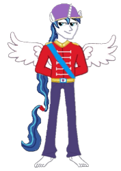 Size: 423x597 | Tagged: safe, artist:loomytyranny, imported from derpibooru, shining armor, alicorn, hybrid, equestria girls, 1000 hours in ms paint, barefoot, canada, commander, equestria, feet, monarch, monarchist, monarchy, soldier, solo, wings