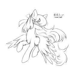 Size: 3000x3000 | Tagged: safe, artist:lucent starscape, artist:twilight trickle, imported from derpibooru, oc, oc only, oc:crescent heart, oc:弦月之心, pegasus, pony, blindfold, bow, flying, hair bow, pegasus oc, solo, wings