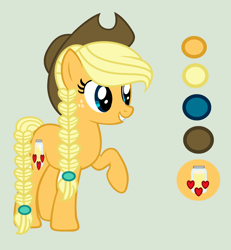 Size: 1845x1993 | Tagged: safe, artist:lominicinfinity, imported from derpibooru, oc, oc only, oc:apple butter, earth pony, pony, female, mare, offspring, parent:applejack, parent:caramel, parents:carajack, reference sheet, simple background, solo