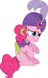 Size: 1919x3125 | Tagged: safe, artist:lightningtumble, imported from derpibooru, pinkie pie, earth pony, genie, pony, it's about time, clothes, female, madame pinkie, mare, sad, scarf, simple background, solo, transparent background, turban, vector