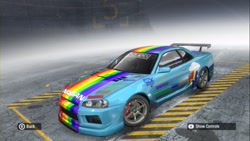 Size: 1280x720 | Tagged: safe, imported from derpibooru, rainbow dash, acura, car, cutie mark, game, game screencap, need for speed, need for speed pro street, need for speed: prostreet, nissan, nissan skyline, rainbow