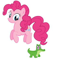 Size: 1080x1080 | Tagged: safe, artist:techs181, imported from derpibooru, gummy, pinkie pie, crocodile, earth pony, pony, female, jumping, male, mare, simple background, transparent background, vector