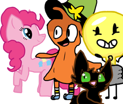 Size: 1024x871 | Tagged: safe, artist:ashypelt, imported from derpibooru, pinkie pie, oc, oc:ashpelt, alien, cat, earth pony, pony, crossover, cute, inanimate insanity, lightbulb (inanimate insanity), simple background, transparent background, wander (wander over yonder), wander over yonder