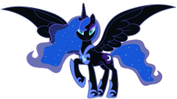 Size: 743x420 | Tagged: safe, artist:bluse, imported from derpibooru, nightmare moon, princess luna, alicorn, pony, unicorn, caption, drawing, fanart, image macro, monochrome, nightmare luna, photo, simple background, solo, spanish description, text, transparent background