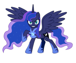 Size: 743x618 | Tagged: safe, artist:bluse, imported from derpibooru, nightmare moon, princess luna, alicorn, pony, armor, cutie mark, fanart, grin, nightmare luna, simple background, slit pupils, smiling, solo, spanish description, spread wings, transparent background, wings