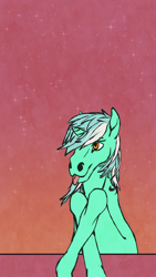 Size: 1290x2293 | Tagged: safe, artist:lase-x, imported from derpibooru, lyra heartstrings, pony, unicorn, :p, crossed legs, gradient background, hoers, stars, tongue out