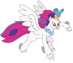 Size: 2801x2448 | Tagged: safe, artist:supahdonarudo, imported from derpibooru, queen novo, classical hippogriff, hippogriff, series:novoember, my little pony: the movie, cracks, defiant, raised fist, simple background, superhero landing, transparent background
