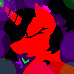 Size: 2048x2048 | Tagged: safe, artist:artmama113, imported from derpibooru, oc, oc only, oc:yaoilover, alicorn, bat pony, bat pony alicorn, pony, bat pony oc, bat wings, eyes closed, female, glowing horn, horn, mare, signature, solo, wings