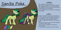 Size: 4096x2048 | Tagged: safe, artist:gangrene, imported from derpibooru, oc, oc only, oc:sanita poke, original species, pony, blindfold, female, mare, reference sheet, solo, tentacles, text