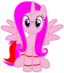 Size: 1600x1812 | Tagged: safe, artist:peptobismolpone, imported from derpibooru, oc, oc only, oc:pepto, alicorn, pony, derpibooru community collaboration, 2021 community collab, alicorn oc, female, glasses, horn, looking at you, mare, pepto-bismol, simple background, solo, transparent background, wings