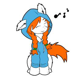 Size: 2048x2048 | Tagged: safe, artist:jedrek_123, derpibooru exclusive, imported from derpibooru, oc, oc only, oc:niki, pony, braid, clothes, ear fluff, earbuds, female, happy, hoodie, mare, simple background, solo, tail, transparent background