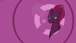 Size: 2560x1440 | Tagged: safe, artist:supershadow_th, imported from derpibooru, tempest shadow, pony, broken horn, bust, circle, eye scar, facial scar, female, horn, scar, solo, wallpaper