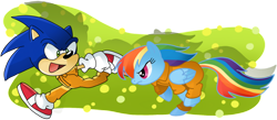 Size: 1280x557 | Tagged: safe, artist:pinkandorangesunset, imported from derpibooru, rainbow dash, clothes, prison outfit, prisoner rd, race, running, simple background, sonic the hedgehog, sonic the hedgehog (series), transparent background