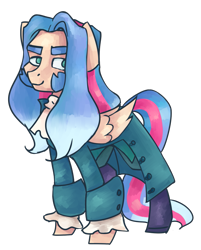 Size: 967x1200 | Tagged: safe, artist:mannybcadavera, imported from derpibooru, oc, oc only, oc:sigvard, pegasus, pony, derpibooru community collaboration, 2021 community collab, baroque, boots, clothes, eyebrows, long mane, pegasus oc, shoes, sideburns, simple background, solo, suit, transparent background, wings