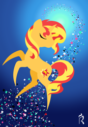 Size: 1800x2600 | Tagged: safe, artist:dawn-designs-art, imported from derpibooru, sunset shimmer, pony, unicorn, abstract art, abstract background, commissions open, digital art, floating, minimalist, modern art, solo