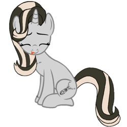 Size: 1100x1100 | Tagged: safe, artist:antonsfms, imported from derpibooru, oc, oc only, oc:dejavecu, pony, unicorn, derpibooru, derpibooru community collaboration, 2021 community collab, cute, cutie mark, eyes closed, female, meta, ms paint, not starlight glimmer, ponified, posing for photo, simple background, sitting, solo, solo female, tattoo, tongue out, transparent background