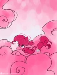 Size: 500x657 | Tagged: safe, artist:next-lvl, imported from ponybooru, pinkie pie, earth pony, pony, cloud, crossed hooves, female, looking up, lying down, lying on a cloud, mare, on a cloud, solo