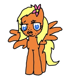 Size: 518x589 | Tagged: safe, artist:whistle blossom, derpibooru exclusive, imported from derpibooru, oc, oc:whistle blossom, pegasus, pony, cute, female, flower, flower in hair, looking at you, pegasus oc, simple background, solo, spread wings, whistlebetes, white background, wings