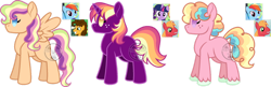 Size: 1280x417 | Tagged: safe, artist:hazardous-andy, imported from derpibooru, oc, earth pony, pegasus, pony, unicorn, offspring, parent:big macintosh, parent:cheese sandwich, parent:rainbow dash, parent:twilight sparkle, parents:cheesedash, parents:rainbowmac, parents:twimac, simple background, transparent background, watermark