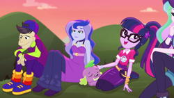 Size: 1920x1080 | Tagged: safe, imported from derpibooru, screencap, cranky doodle donkey, princess celestia, princess luna, sci-twi, spike, spike the regular dog, twilight sparkle, dog, equestria girls, equestria girls series, the road less scheduled, spoiler:eqg series (season 2), principal celestia, vice principal luna