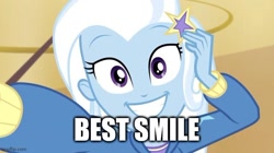 Size: 640x359 | Tagged: safe, edit, edited screencap, imported from derpibooru, screencap, trixie, do it for the ponygram!, equestria girls, equestria girls series, spoiler:eqg series (season 2), caption, image macro, smiling, text