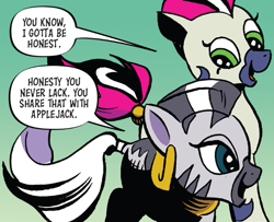 Size: 673x546 | Tagged: safe, artist:andypriceart, idw, imported from derpibooru, marini, zecora, zebra, spoiler:comic, spoiler:comic91, cropped, female, honesty, season 10