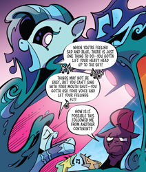 Size: 900x1062 | Tagged: safe, artist:andypriceart, idw, imported from derpibooru, cactus rose, dust devil (comic), medley brook, tempest shadow, abada, kelpie, unicorn, spoiler:comic, spoiler:comic91, cropped, female, nonbinary, season 10, singing