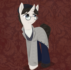 Size: 900x878 | Tagged: safe, artist:askmerriweatherauthor, imported from derpibooru, oc, oc:penwright, pony, unicorn, ask merriweather, clothes, glasses, male, solo, stallion