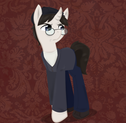 Size: 900x878 | Tagged: safe, artist:askmerriweatherauthor, imported from derpibooru, oc, oc:penwright, pony, unicorn, ask merriweather, clothes, glasses, male, solo, stallion