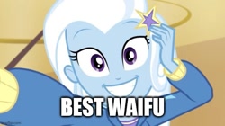 Size: 667x374 | Tagged: safe, edit, edited screencap, imported from derpibooru, screencap, trixie, do it for the ponygram!, equestria girls, equestria girls series, spoiler:eqg series (season 2), best waifu, caption, cute, diatrixes, female, image macro, looking at you, smiling, solo, text, truth