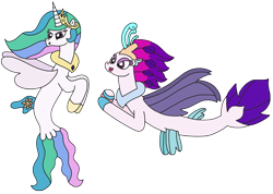 Size: 2707x1930 | Tagged: safe, artist:supahdonarudo, imported from derpibooru, princess celestia, queen novo, seapony (g4), my little pony: the movie, :o, happy, holding, open mouth, pearl, queen novo's orb, seaponified, seapony celestia, simple background, smiling, species swap, surprised, transparent background