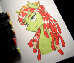 Size: 2840x2428 | Tagged: safe, artist:alicetriestodraw, imported from derpibooru, tree hugger, earth pony, pony, background pony, marker drawing, solo, traditional art