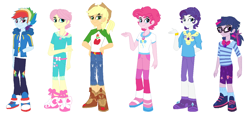 Size: 1450x659 | Tagged: safe, artist:ninjacraftgirlyt, imported from derpibooru, applejack, fluttershy, pinkie pie, rainbow dash, rarity, sci-twi, twilight sparkle, equestria girls, equestria girls series, applejack (male), blonde hair, blue eyes, boots, bowtie, bracelet, bubble berry, butterscotch, clothes, cum, dusk shine, elusive, equestria guys, facial, gem, glasses, green eyes, happy, hat, jewelry, male, necklace, pants, pink hair, purple eyes, purple hair, rainbow blitz, rule 63, sci-dusk, shirt, shoes, shorts, simple background, sweater