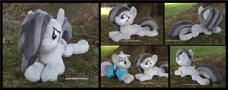 Size: 4425x1754 | Tagged: safe, artist:peruserofpieces, imported from derpibooru, marble pie, maud pie, earth pony, beanie (plushie), clothes, dress, female, females only, hair over one eye, looking at you, lying down, mare, plushie, prone, siblings, sisters, smiling, smiling at you, tree