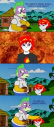 Size: 1322x3072 | Tagged: safe, artist:cristiano ronaldo 7, imported from ponybooru, spike, oc, oc:eternal flames, clown, comic, dialogue, homer simpson, mini comic, the simpsons