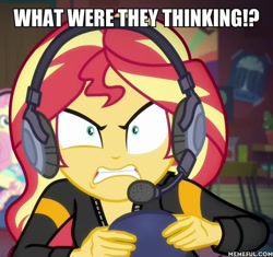 Size: 600x563 | Tagged: safe, edit, edited screencap, imported from derpibooru, screencap, sunset shimmer, equestria girls, equestria girls series, game stream, spoiler:eqg series (season 2), angry video game nerd, caption, image macro, text