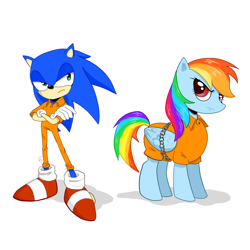 Size: 1000x1000 | Tagged: safe, artist:messy.packs, imported from derpibooru, rainbow dash, chained, clothes, prison outfit, prisoner, prisoner rd, sonic the hedgehog, sonic the hedgehog (series)