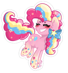 Size: 2480x2639 | Tagged: safe, artist:minty joy, imported from derpibooru, pinkie pie, earth pony, pony, twilight's kingdom, blushing, blushing profusely, chest fluff, cute, ear fluff, ethereal mane, flying, glossy, grin, heart eyes, leg fluff, ponk, rainbow power, reflection, shiny, simple background, smiling, solo, spread wings, starry eyes, starry mane, stars, sticker, transparent background, wingding eyes, wings
