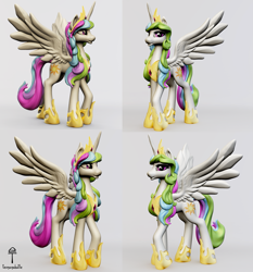Size: 1343x1440 | Tagged: safe, artist:teonanakatle, imported from derpibooru, princess celestia, pony, 3d, solo