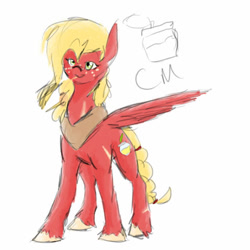 Size: 685x685 | Tagged: safe, artist:sonicsketcher64, imported from derpibooru, oc, oc:applesauce, pegasus, pony, female, freckles, mare, offspring, parent:big macintosh, parent:fluttershy, parents:fluttermac, simple background, solo, straw in mouth, white background, yoke